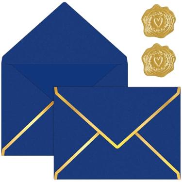 Imagem de Pacote com 30 envelopes 5x7 para convites, envelopes grossos de 250 g 4x6 tamanho carta com aba em V de folha dourada e selante em relevo dourado, envelopes A7 para vale-presente, cartões de