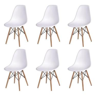 Imagem de Kit 6 Cadeiras Jantar Eames Eiffel Pés de Madeira com Assento Branco -