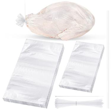 Imagem de Conjunto de 161 sacos termorretráteis de peru para aves de capoeira, 60 unidades de sacos transparentes termorretráteis, envoltório termorretrátil transparente para aves, 100 tiras com zíper, 1 canudo