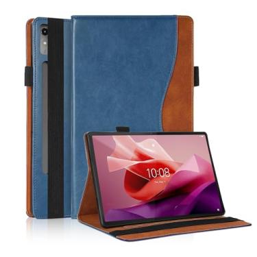 Imagem de Capa para Lenovo Tab P12 12,7 polegadas 2023 (TB370FU/TB371FC), Bussiness Premium Slim PU Leather Stand Folio Smart Cover com suporte para cartão para Lenovo Tab P12-azul-marinho