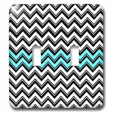 Imagem de 3dRose Lsp_65775_2 Interruptor duplo de listras Chevron cinza e turquesa, multicolorido