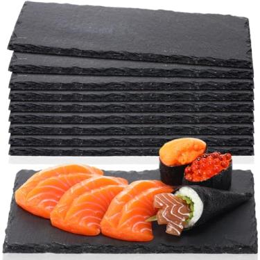 Imagem de Zopeal 10 peças placas de charcutaria de ardósia preta, 21 x 12 cm, pratos de pedra de charcutaria com borda natural, bandeja de queijo, tábua de servir para cozinha, jantar, festa, carne, frutas