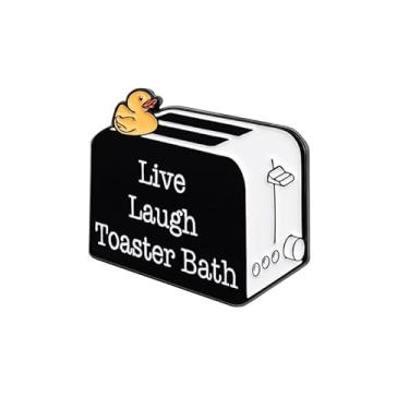 Imagem de Broche fofo de desenho animado de pato amarelo para mulheres meninas meninos novidade engraçado "Live Laugh Toaster Bath" letra lapela broches chapéu jaqueta mochilas bolsas roupas crachá acessórios