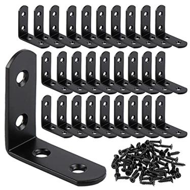 Imagem de AYSUM 30Pcs L Bracket Corner Brace, 40Mmx40Mm Preto Suporte de Ângulo Reto Suporte de Canto para Prateleiras Móveis de Madeira Gabinete Cadeira com 120Pcs Parafusos