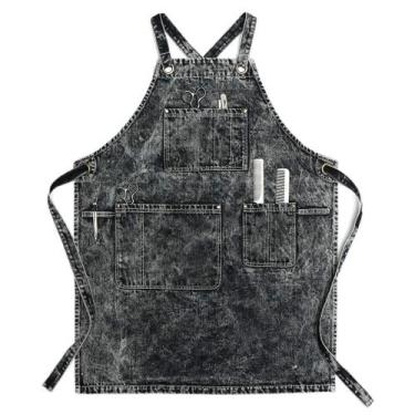 Imagem de Avental de cabeleireiro Jeanerlor Black Denim com bolsos para mulheres