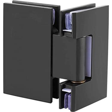 Imagem de Braçadeira de dobradiça de porta de vidro, porta de vidro dobradiça de porta de casa de banho braçadeira de vidro montada na parede preto abertura de 180 graus ambas as extremidades da dobradiça são