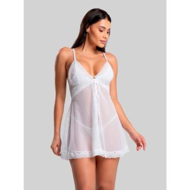 Imagem de Camisola Louise IMI Lingerie  Fenda Frontal com Tule, Renda e Calcinha