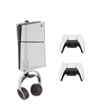 Imagem de AodoT Suporte De Parede Para Ps5/Ps5 Slim/Pro - Com 2 Suportes Controle, Tela Vertical, Design Aberto Console Jogos Preto E Kits