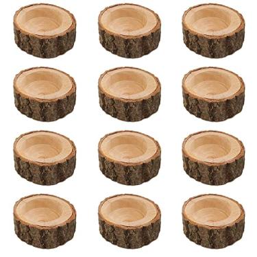 Imagem de 12 peças de castiçais de madeira para luz de chá, suporte votivo de madeira rústica, suporte de luz de chá vintage personalizado para centros de mesa de casamento, festa, aniversário, férias