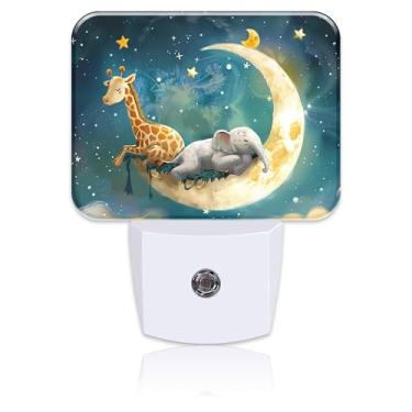 Imagem de Uiaoiais Luz Noturna Infantil Com Girafa E Elefante Dormindo Na Lua, Led, Plug-In Parede Sensor De Anoitecer Ao Amanhecer, Decoração Para Quarto Meninas, Meninos, Mulheres Homens, Corredor, Cozinha,