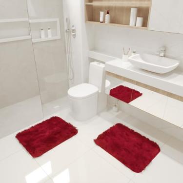 Imagem de Kit Tapete Banheiro Felpudo Peludo Vinho 40 X 60 Cm