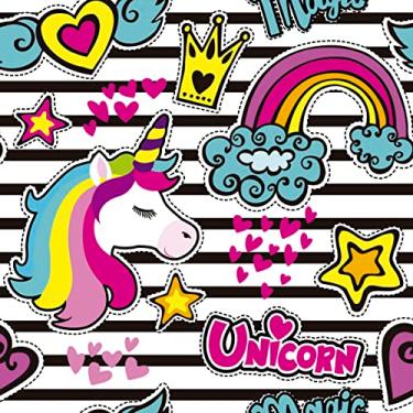 Imagem de Papel De Parede Adesivo Lavável Sala Listras Unicórnio 3m
