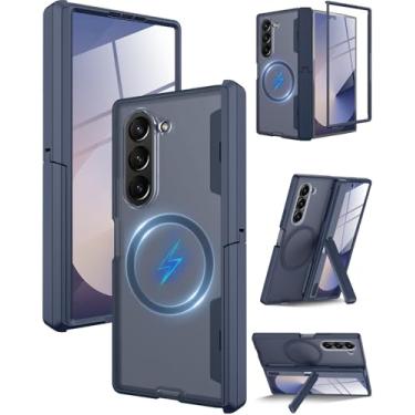 Imagem de Miimall Capas à prova de choque para Galaxy Fold 6 com protetor de tela, [compatível com Magsafe] [suporte invisível embutido] [proteção de dobradiça] proteção contra quedas para Galaxy Z Fold 6, azul
