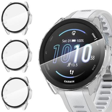 Imagem de Suoman Pacote com 3 para Garmin Forerunner 165 Smartwatch, protetor de tela de vidro temperado 9H, capa protetora de PC com cobertura total - Transparente