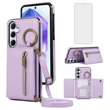 Imagem de Capa carteira compatível com Samsung Galaxy S24 Plus/S25 Plus S24+ S25+ 5G e protetor de tela, alça de ombro, capa para celular S24Plus 24S + S 24 24+ S25Plus 25S 25+ SM-S936U feminina roxa