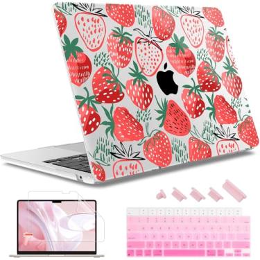 Imagem de May Chen Capa para MacBook Air de 13,6 polegadas versão 2025/2024/2023/2022 (modelo A2681 A3113 A3240, chip M2 M3 M4) – Capa rígida para laptop com capa de teclado e protetor de tela, morangos