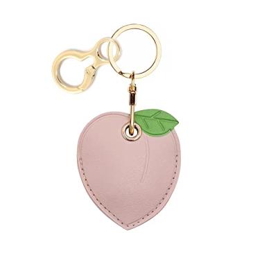 Imagem de BORKUANA Capa De Couro Para Chaveiro Compatível Com Apple Airtag, Anel Protetor Fofo Localizador Anti-Riscos E Rastreador Gps Chaves Carteira (Pêssego)