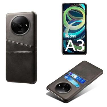 Imagem de Capas Compatível com Xiaomi Redmi A3 4G,Caso de couro PU-Tampa de telefone a prova de choque com 2 slots de cartão,Proteção anti-impressão digital e anti-gota-Black