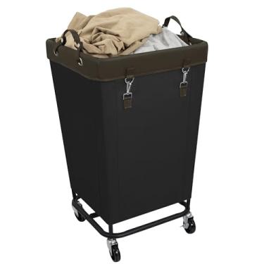 Imagem de SUPTINWEAR Organizador de cesto de roupa 160L extragrande, cesto de roupa resistente com rodas, carrinho de rodinhas com sacos removíveis, carrinho de lavanderia para hotel e casa, preto, 1 seção