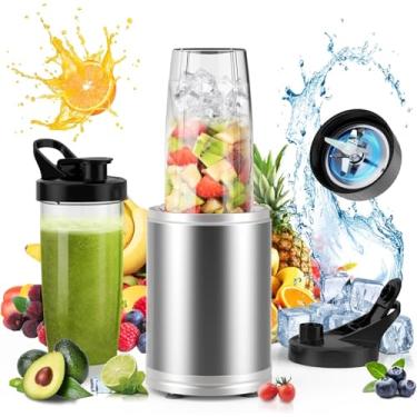 Imagem de Liquidificador de smoothie de 1300 W para cozinha, liquidificador pessoal portátil para shakes e smoothies com 2 copos e tampas para viagem de 765 g, máquina de smoothies trituradores de gelo e