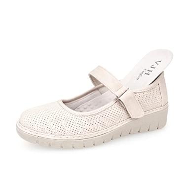 Imagem de VJH confort Sapatos Femininos Estilo Mocassim, Confortáveis, Respiráveis, Bico Redondo, Salto Baixo, Sem Cadarço, Leves E Cadarço (Bege, 9,5)