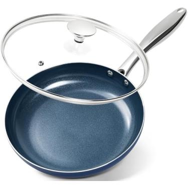 Imagem de MICHELANGELO Frigideira de 25 cm com tampa, frigideira azul com revestimento antiaderente com infusão de diamante, frigideira antiaderente, frigideira azul diamante, frigideira antiaderente de 25 cm -