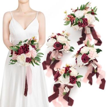 Imagem de Conjunto de buquês de dama de honra Ling's Moment Marsala and Blush x4