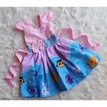 Imagem de Vestido Infantil Temático Simples Bolofofo Rosa Barra Azul - EDYNHOKID
