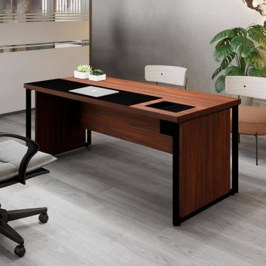 Imagem de Mesa de Escritório Diretor 200m com Caixa de Tomadas e Porta Objetos Corporate Louro Preto /Preto