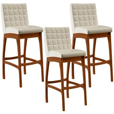 Imagem de Kit 03 Banquetas Alta Para Cozinha Sala de Jantar Fixa Mila L02 Facto Pérola Metalizado - Lyam Decor