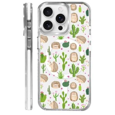 Imagem de MQJCYB Capa magnética para iPhone 15 Pro com design em base transparente, compatível com MagSafe, capa protetora fina de TPU macio para celular feminina e meninas para iPhone 15 Pro-Clear Cactus Night