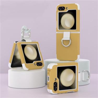 Imagem de Capas com suporte de anel de dedo para Samsung Galaxy Z Flip 5 ZFlip 5 PC TPU Bicolor Slim Matte Cover, amarelo, para Samsung Z Flip 5