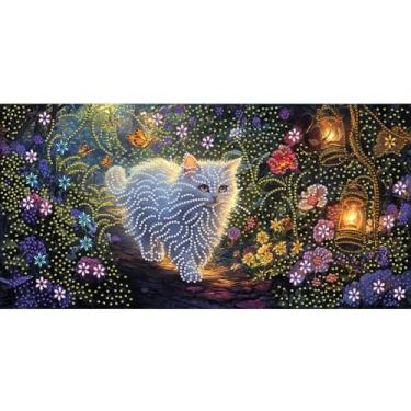 Imagem de Bimkole Kits de arte de diamante de formato especial grande para gatos adultos, conjunto de bordado de strass 5D DIY com diamantes arte flor por números, ponto cruz, decoração de parede para casa, 30