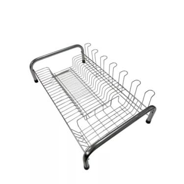 Imagem de Escorredor de Louça em Aço Inox, 20 Pratos, 7 Copos, com Porta Talheres, 52 x 34,5 x 13,5 cm