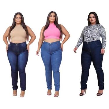Imagem de Kit 3 Calça Jeans Feminina Plus Size Cintura Alta Com Lycra Elastano P