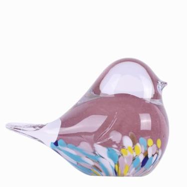 Imagem de DOVDOV Estátua de pássaro de vidro soprado à mão, decoração de pássaros de arte moderna, colecionável de peso de papel de vidro rosa, ideal para decoração de quarto/sala de estar/escritório, enfeites