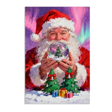 Imagem de SDYJ6GSW Arte de parede de Natal Impressões de arte festiva de férias segurando uma bola de cristal e aurora tela natal decoração de parede para casa para sala de estar quarto escritório decoração de