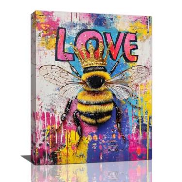 Imagem de Kylora Banksy Wall Art, Bee Pictures Wall Decor, Graffiti, Love Canvas Prints, Arte Emoldurada para Banheiro, Quarto, Sala de Estar, Escritório, Decoração de Casa 40.6 cm x 30.5 cm