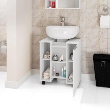 Imagem de Gabinete Organizador para Banheiro 1 Porta com Prateleiras Pés Rodízio