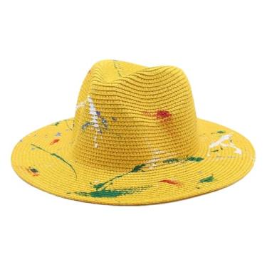 Imagem de Chapéu de palha Panamá masculino e feminino primavera e verão chapéu de sol grafite EN8 protetor solar chapéu jazz amarelo M 56-58 cm