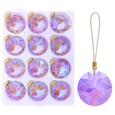 Imagem de LUMITI 12 peças de enfeites de bolas de Natal de cristal de 3,5 cm, mini prisma redondo, decoração de árvore de Natal, enfeite de pendurar para decoração de casa de festa de casamento (Roxo)