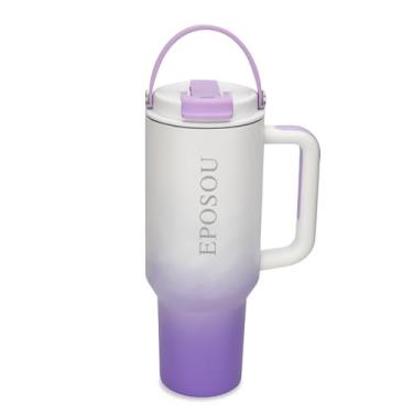 Imagem de EPOSOU Copo com alça e coador de chá 1,134 g com tampa 2 em 1, sem BPA, resistente a vazamentos, compatível com porta-copos de carro, copo de aço inoxidável isolado, roxo