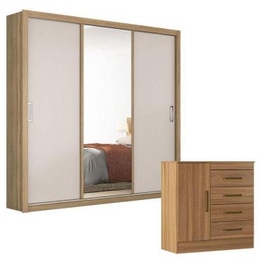 Imagem de Cômoda Montevidéu E Guarda Roupa Casal Residence Amêndola Off White - Demóbile