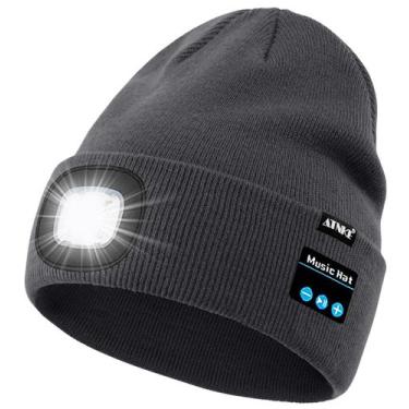 Imagem de Gorro Bluetooth ATNKE iluminado por LED com farol Gun Grey