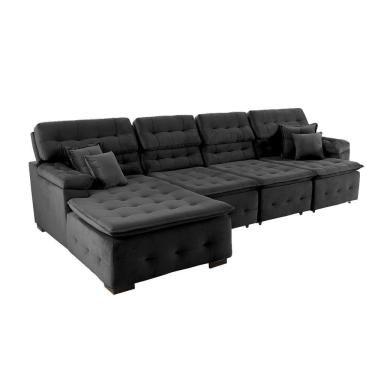 Imagem de Sofá Orlando 3.45x1.50m Com Chaise, Retrátil E Reclinável - Preto