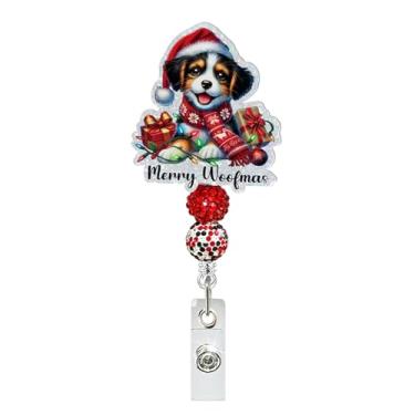 Imagem de Carretel de crachá de Natal retrátil para filhote de cachorro de Natal com cordão e clipe jacaré, etiqueta de identificação engraçada, carretéis de crachá de férias de inverno para enfermeira