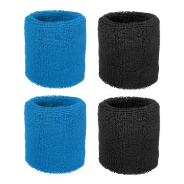 Imagem de YELARXI Pulseiras de suor, pulseiras para esportes de suor 7,6 x 7,6 cm e pacote com 4 e preto/azul lago para (tênis/basquetebol/futebol/corrida/malhar/homens e mulheres)