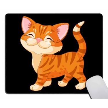 Imagem de Tapete de rato de gato laranja feliz para computadores de escritório e laptop com desenhos impressos, base de borracha antiderrapante, mousepad para jogos, 24 x 19 x 0,30 cm