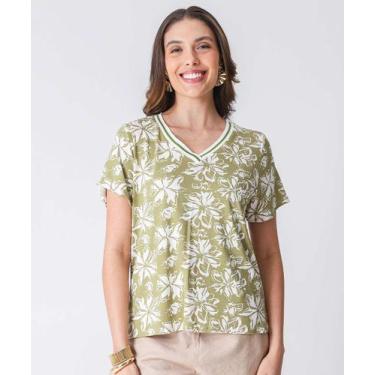Imagem de Blusa Feminina Estampa Flores Marisa-01073, Verde, M