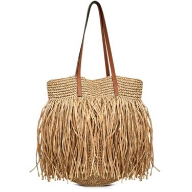 Imagem de QTKJ Bolsa de praia de palha para mulheres, sacola de grande capacidade, bolsa de mão para férias, viagens, uso diário (estilos 452